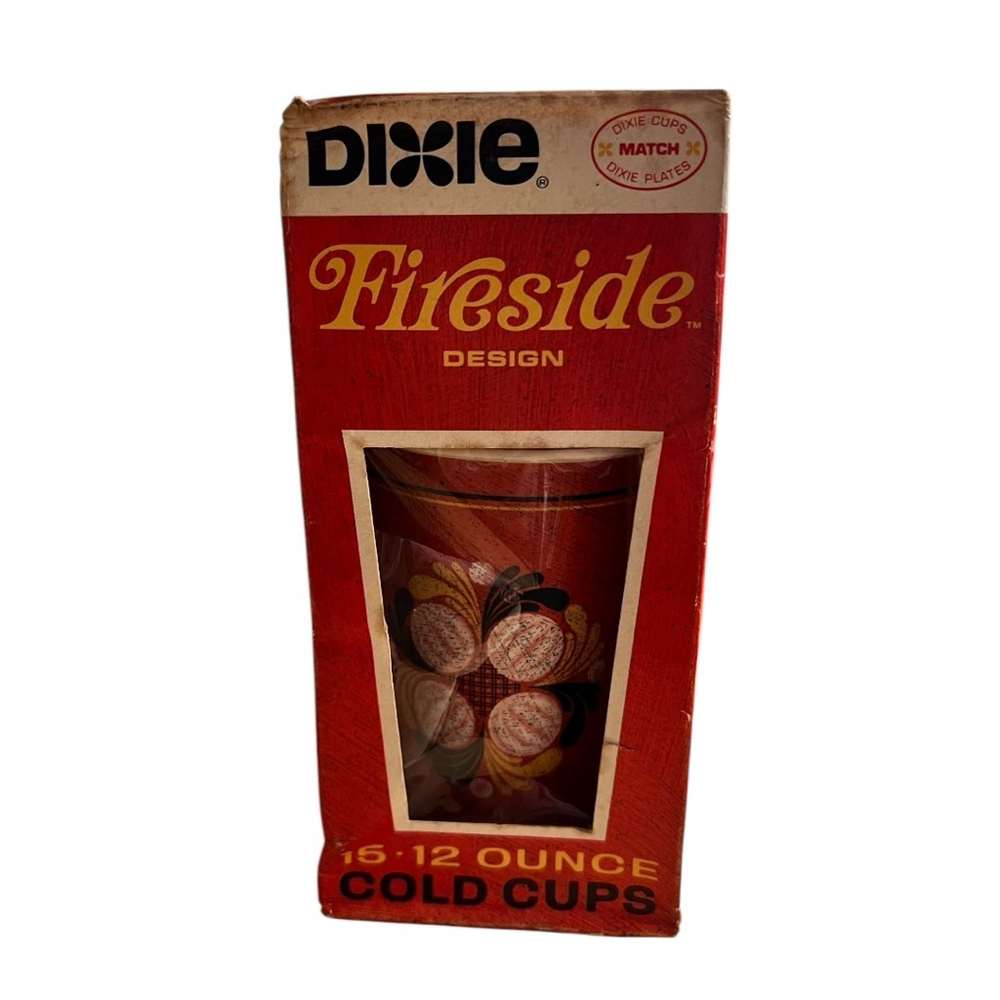 Vintage Dixie Fireside 12oz Hot Cups 15 Count In Cardstock Packaging NOS Rare